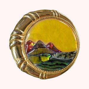 Duri Abalone Brooch - Landscape Scene Circular 3D Art Deco Half Moon Crescent